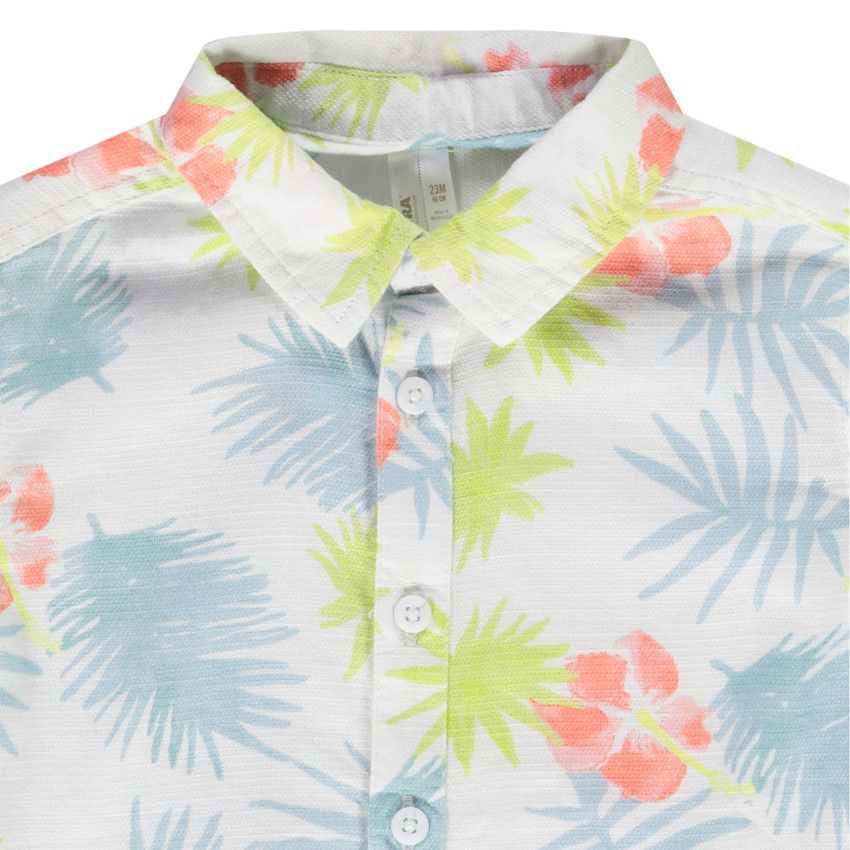 Chemise manches courtes en coton imprimé hibiscus pour bébé garçon - Blanc