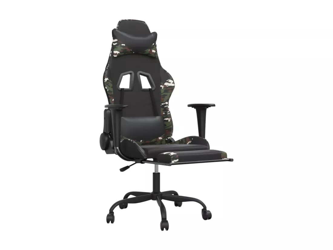 Chaise de jeu de massage repose-pied Noir&Camouflage Similicuir