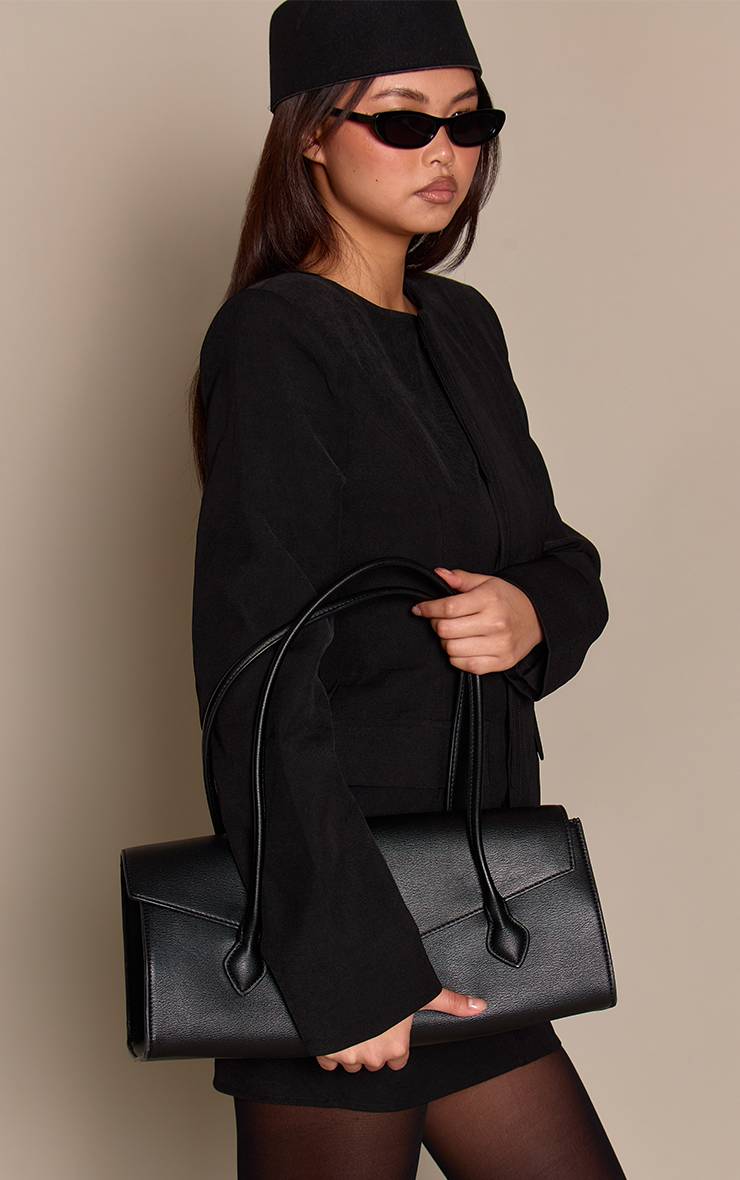Noir Blazer Structuré En Tissu Tissé