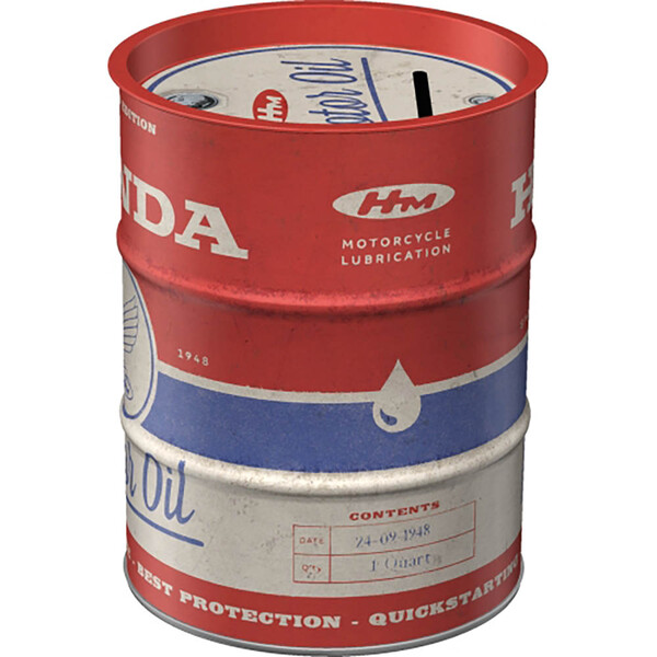 nostalgic art - Tirelire Vintage - Baril d'Huile Honda Rouge / Bleu / Blanc