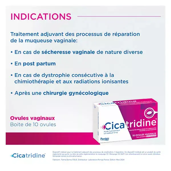Supositórios vaginais de cicatridina para cicatrização e secura íntima, 10 unidades.