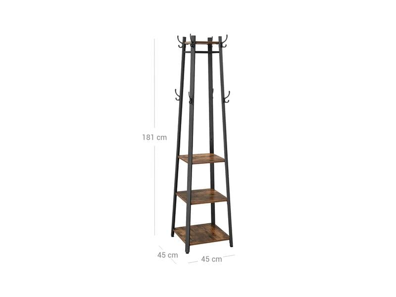 VASAGLE Garderobenständer mit 3 Ablagen 181 cm, Braun/Schwa Kleiderständer