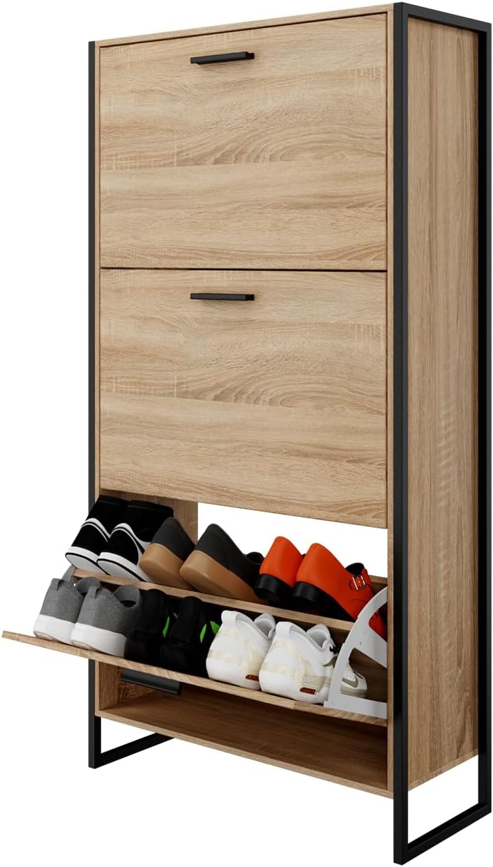 CASABEL Schuhschrank, industriell, 18 Paar – Schuhschrank, Aufbewahrung für Eingangsbereich, hohe Kapazität – platzsparend, Eingangsbereich, Flur, Türen und Rahmen aus hellem Holz – Französisches