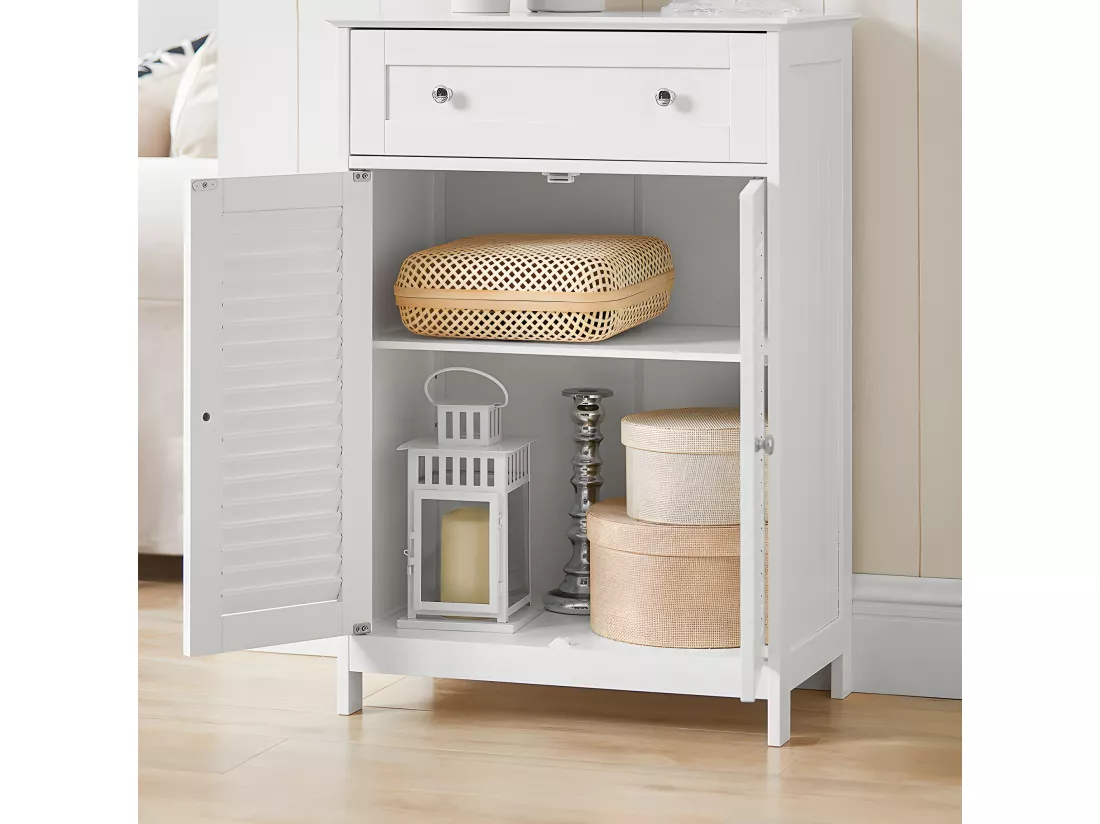Meuble Bas de Salle de Bain Armoire Toilette Buffet Commode – Blanc, FRG238-W