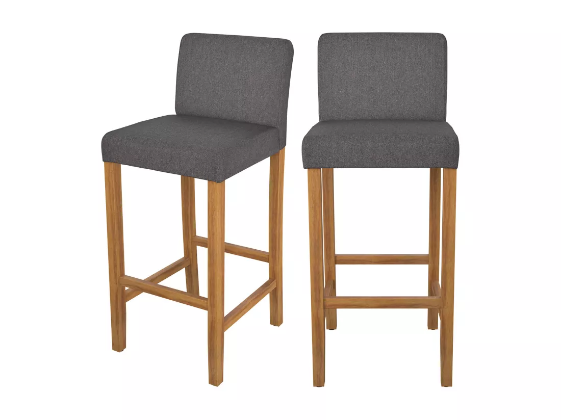 Lot de 2 chaises de bar en tissu gris foncé et pieds en bois 75 cm - Havane