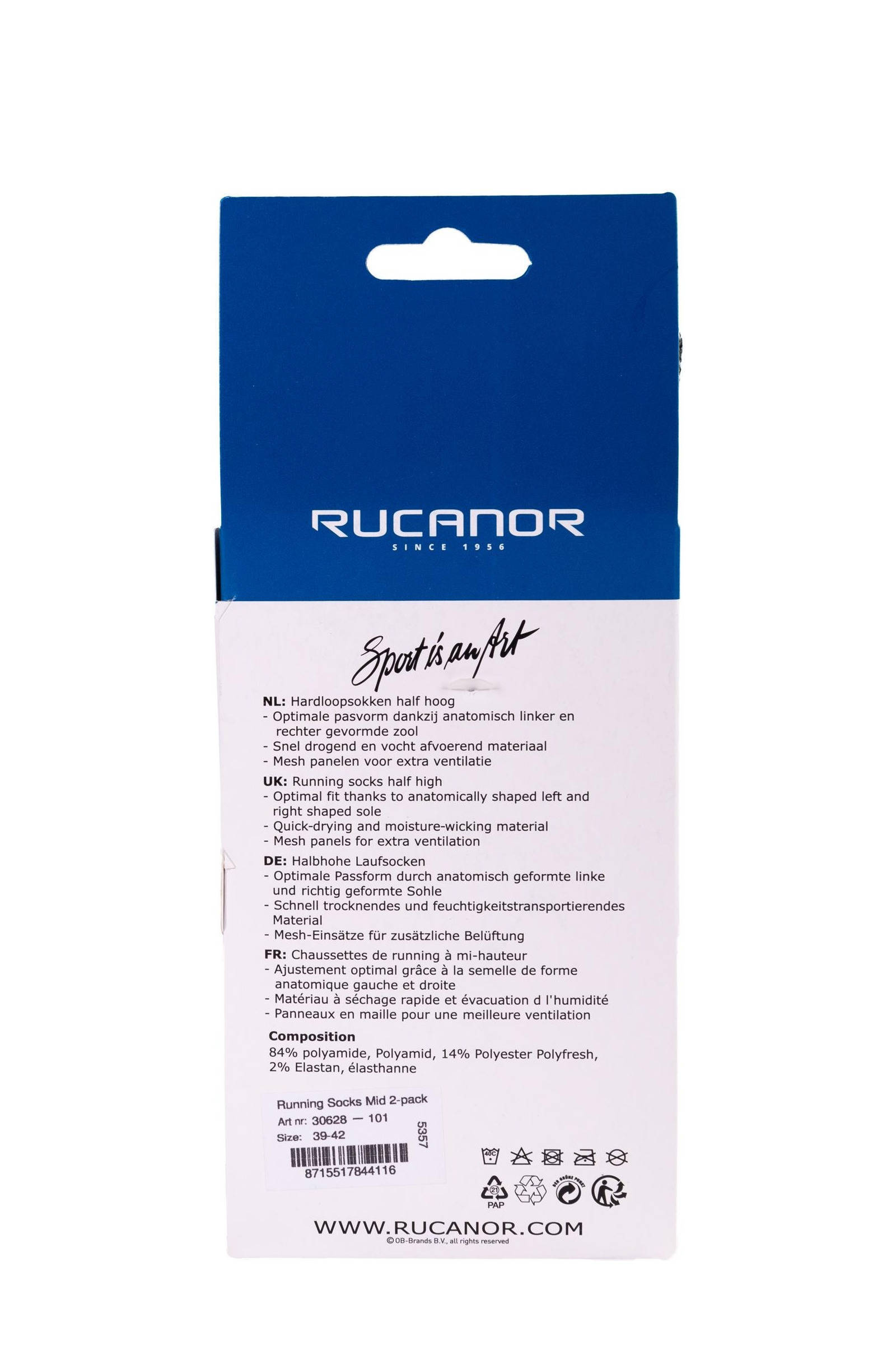 Rucanor sportsokken Running Socks Mid wit/grijs