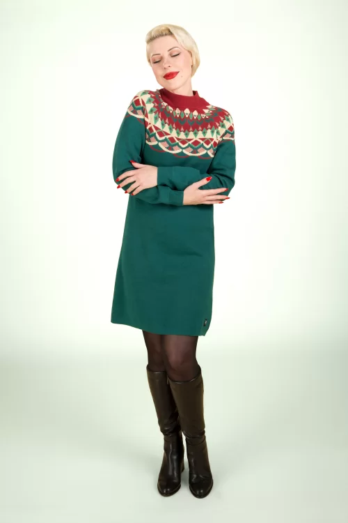 Blutsgeschwister Scandi Woods gebreide jurk in Nostalgic Island Green