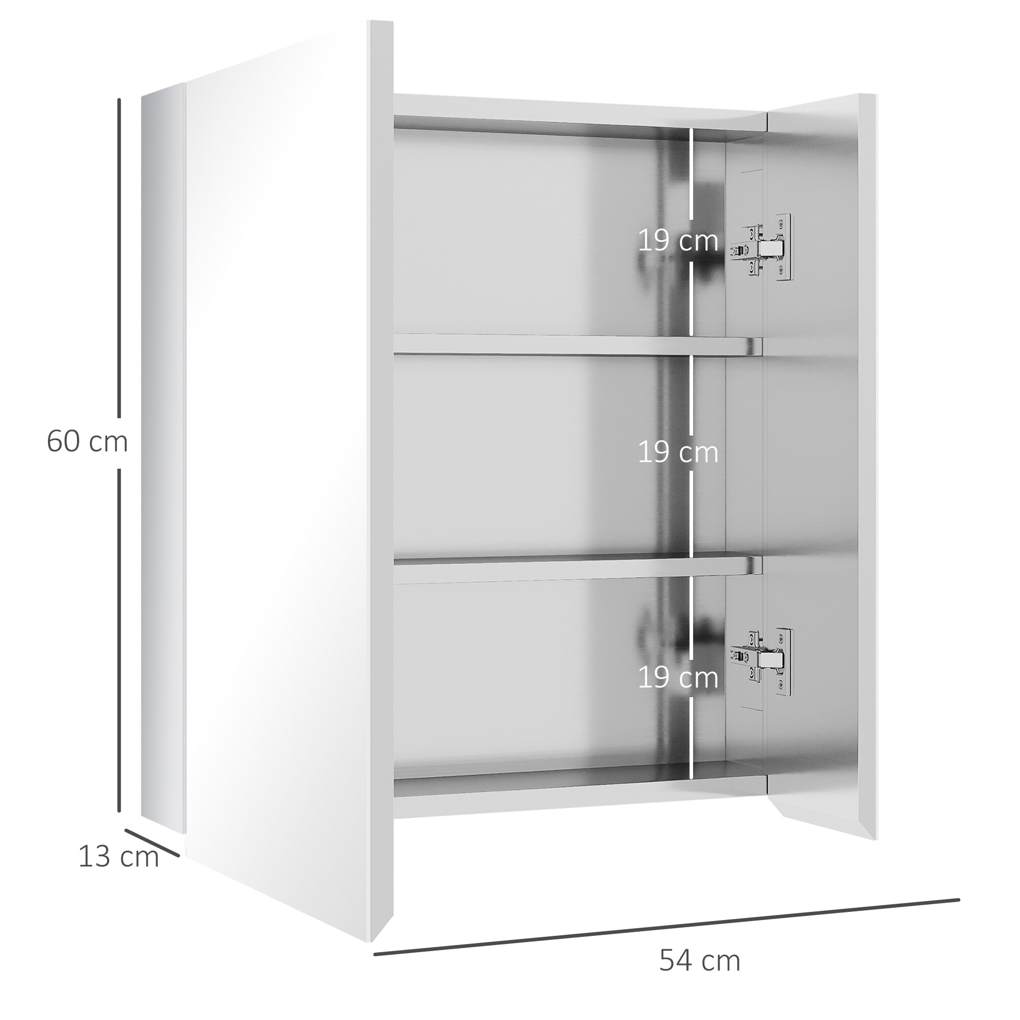 kleankin Spiegelschrank mit Soft-Close-Funktion silber 54L x 13B x 60H cm