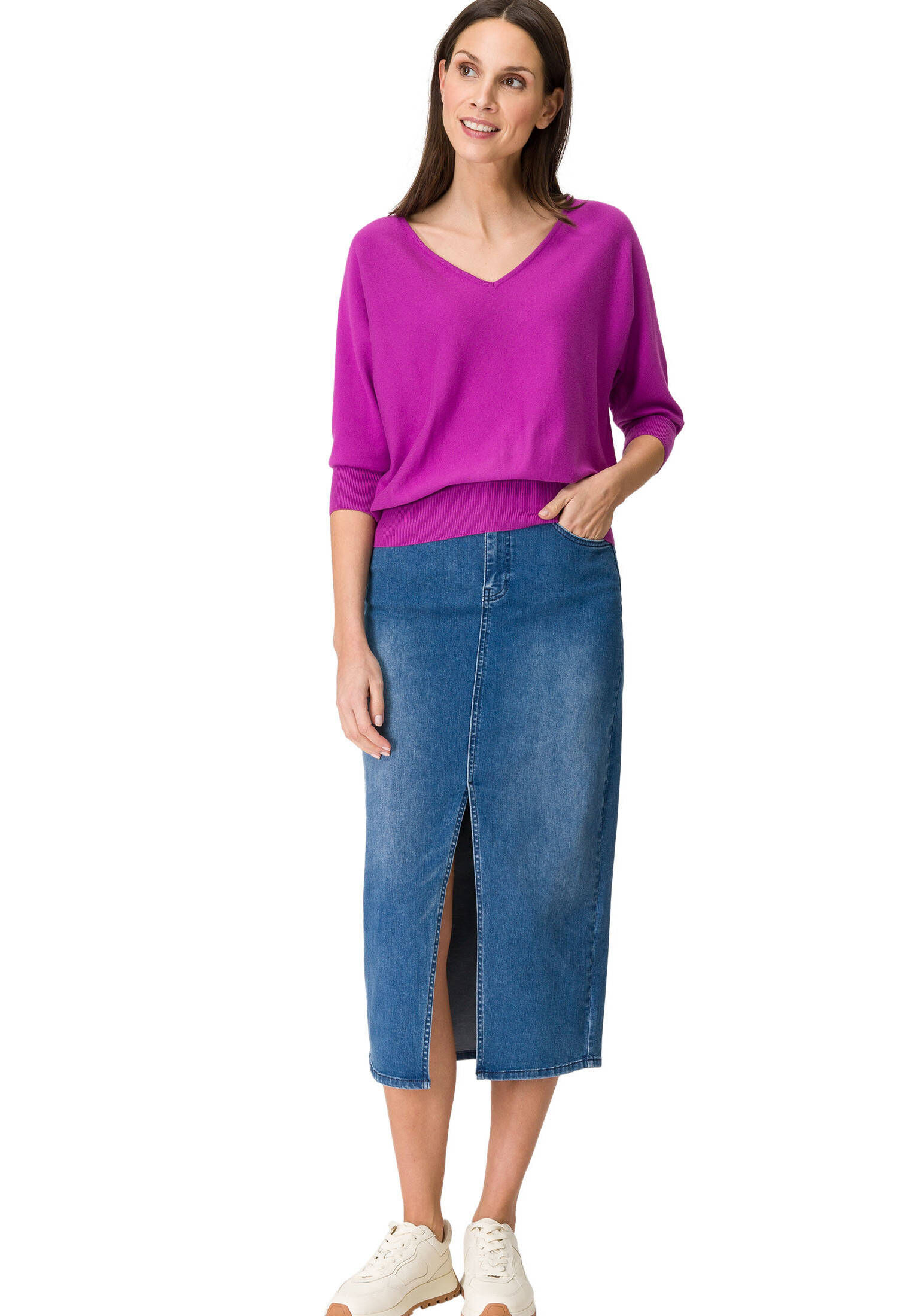 zero| Damen Jeansrock Midi mit Schlitz