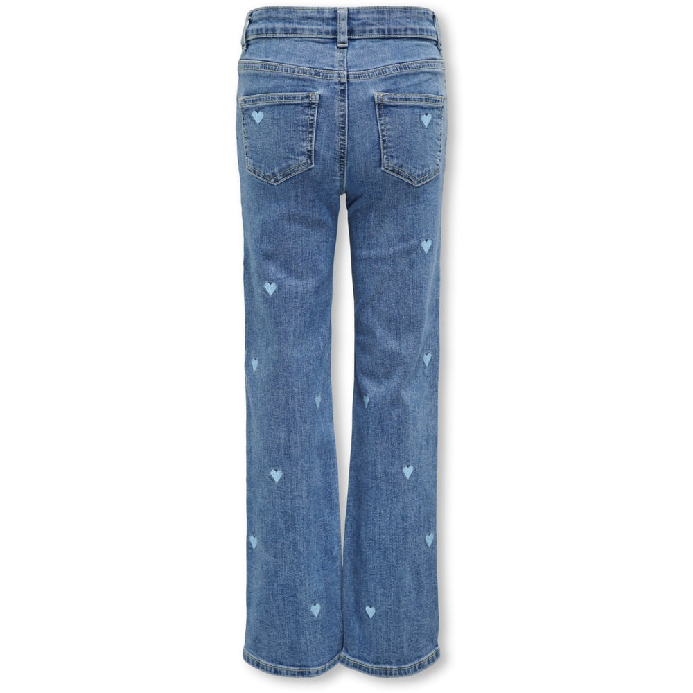 Køb kids ONLY Light Medium Blue Denim Embroidered Blue Hearts Juicy Wide Leg Heart Denim Jeans