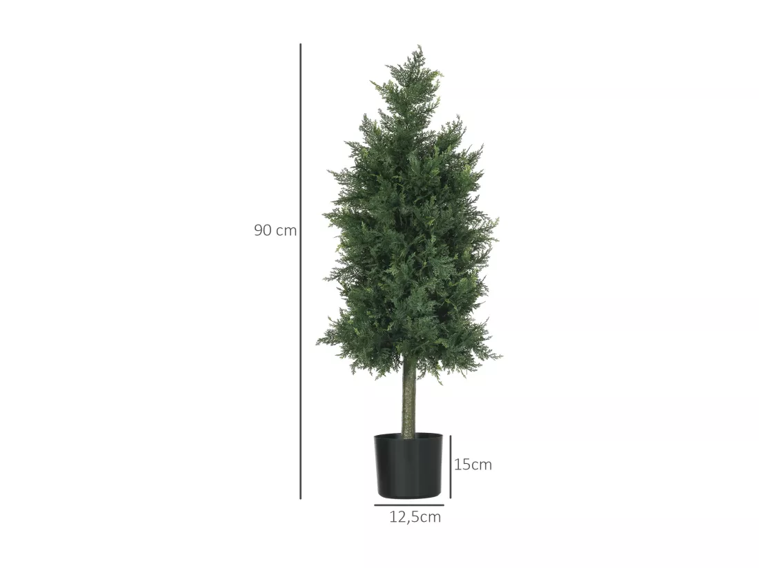 Lot de 2 plantes artificielles sapins cèdre H. 90 cm grand réalisme pot inclus