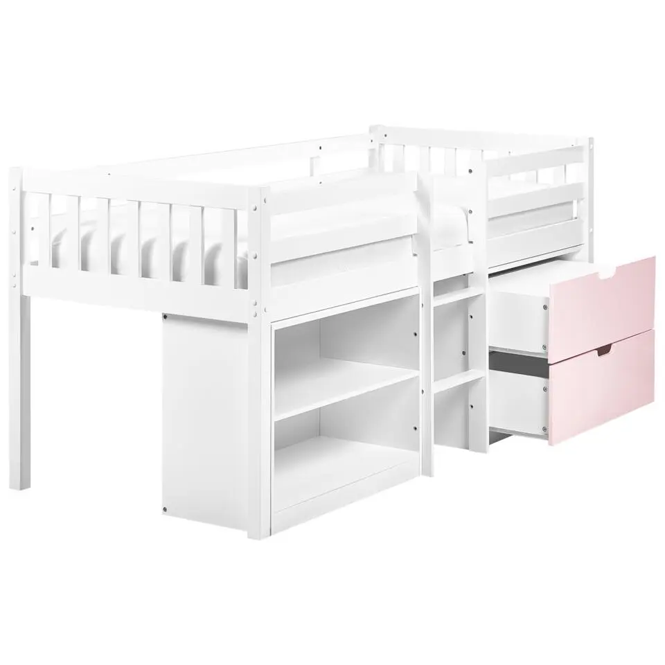 SUSVILLE - Kinderbed - Wit/Roze - 90 x 200 cm - Rubberhout