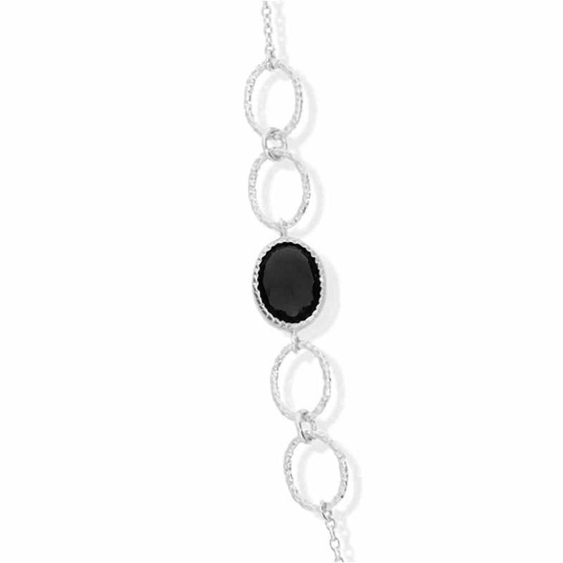 Collier Sautoir Argent Pierres Spinelle Noire