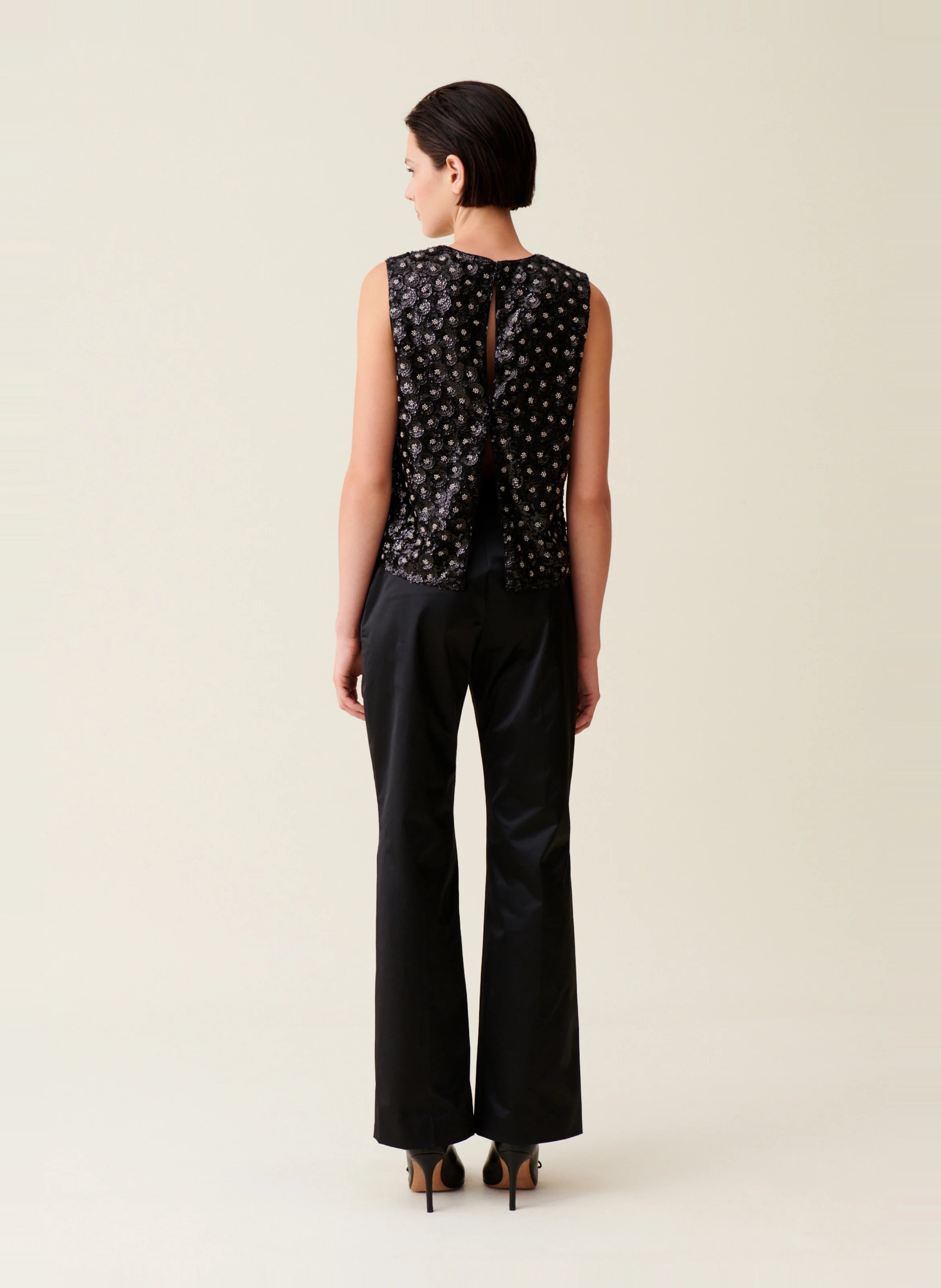 Top droit à sequins | Noir