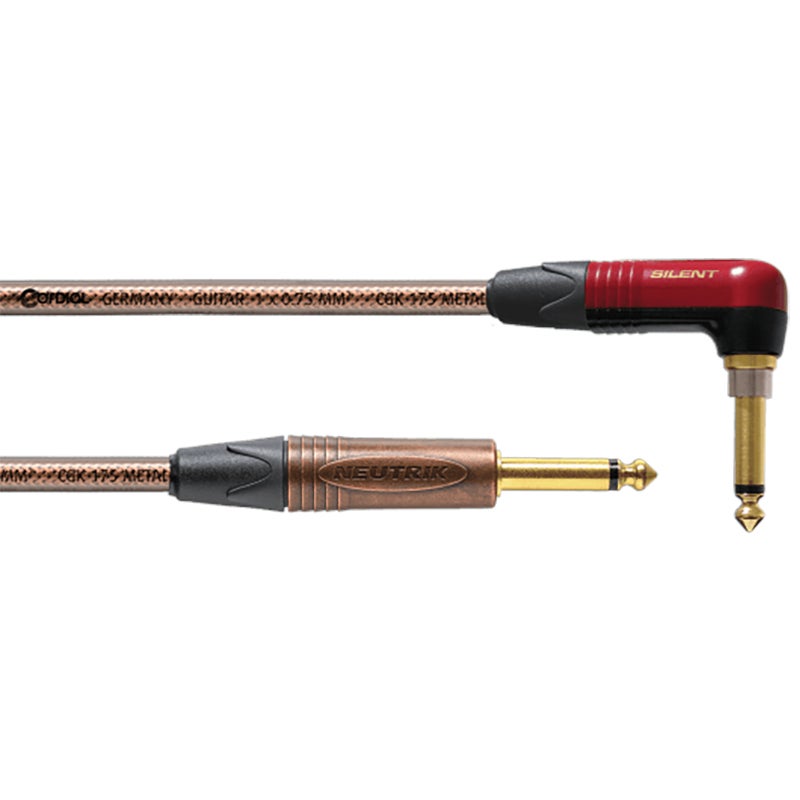 Cordial CSI3RP-METAL-SILENT ENCORE 6.3 TS jack haaks silent - 6.3 TS jack recht kabel 3m