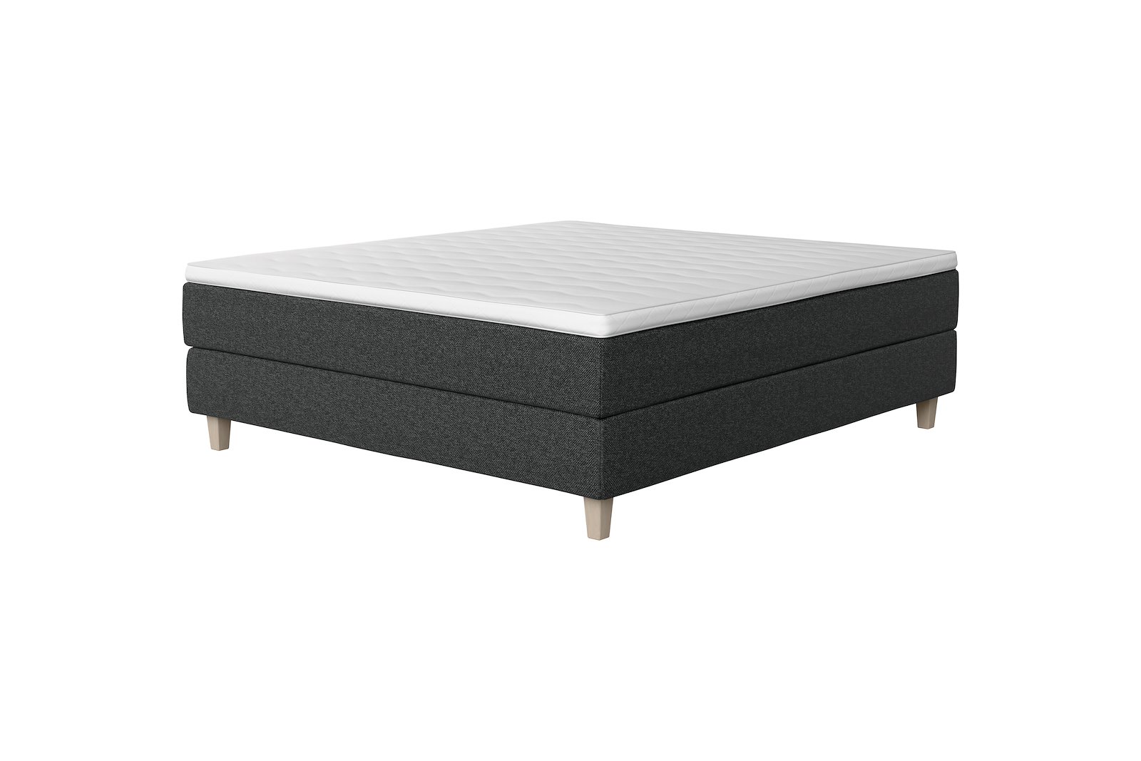 Carat  jubileum kontinentalseng 180x210 cm Tekstil 394 Antrasitt, medium/fast, seamless, Sleep III overmadrass og Kantet Konet 14 cm hvitvasket ben + støtteben, gavl selges separate