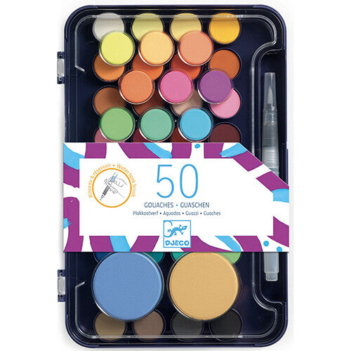 Djeco waterverf met waterkwast - 50 kleuren