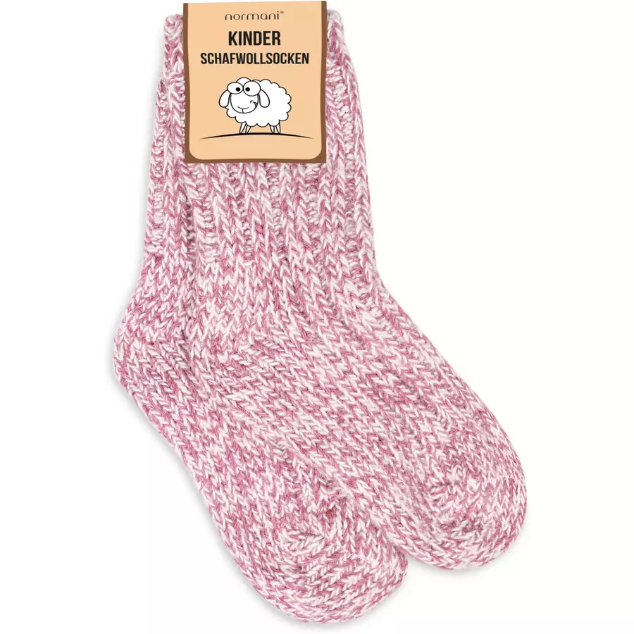 normani 3 Paar Kinder Norwegersocken mit Schafwolle RotRosaWollweiß