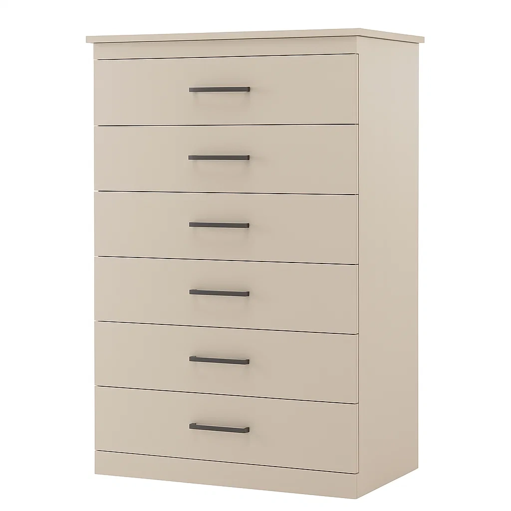 Commode à tiroirs 6 tiroirs en MDF beige avec poignées métal