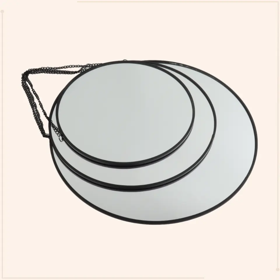 MISOU Spiegel Set van 3 Rond Zwart Metaal Wandspiegel