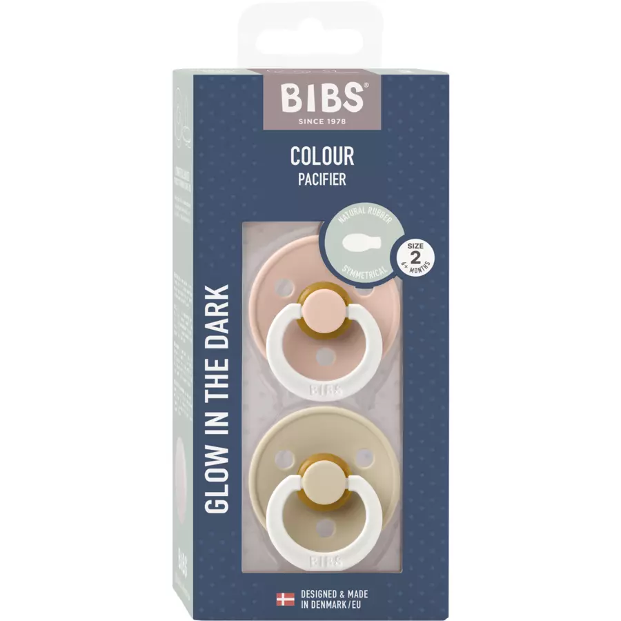 BIBS® Nachtschnuller Colour Symmetrischer Sauger Blush & Vanilla Night Glow 6-18 Monate 2 Stk.