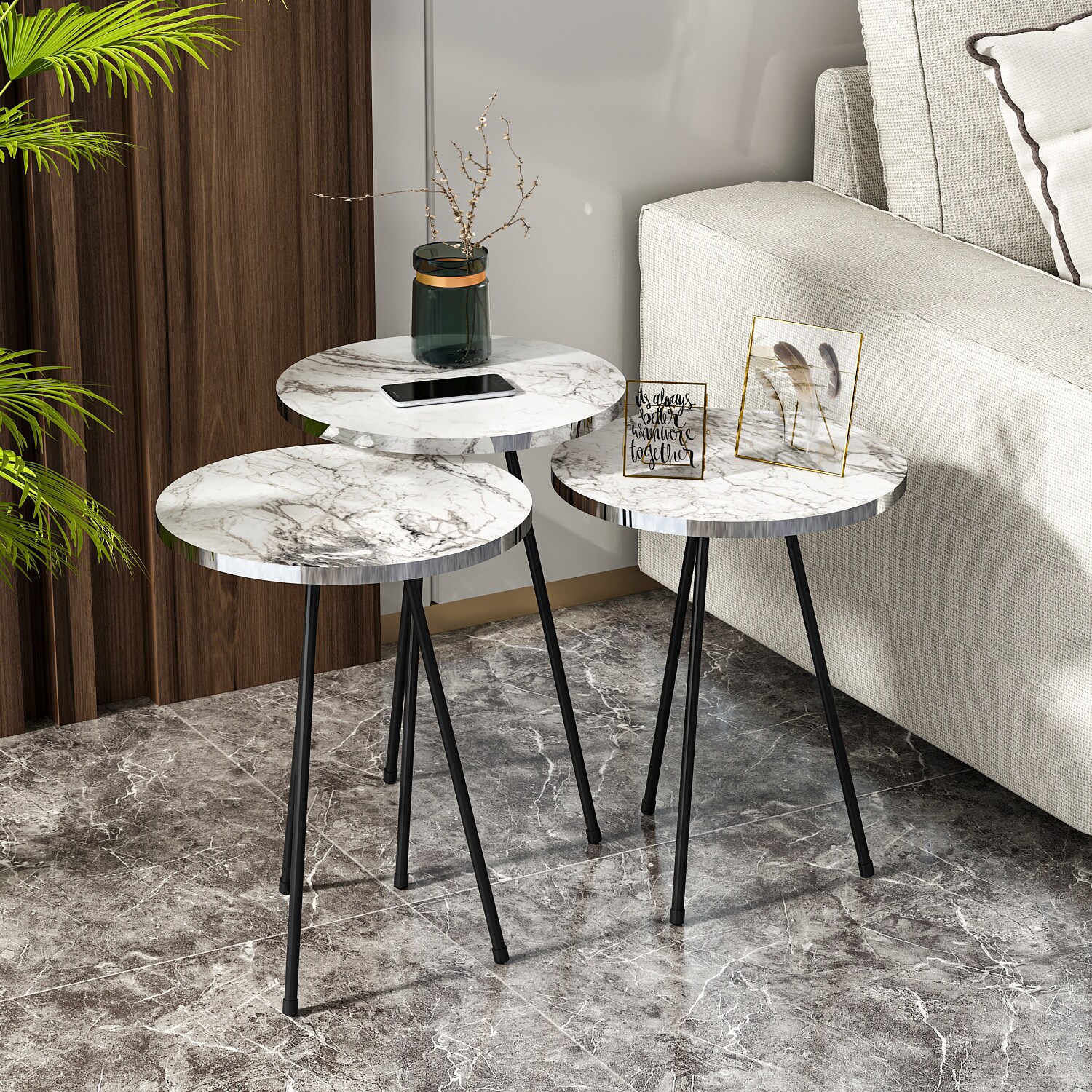 Beistelltisch 3er Set Marmoroptik Weiß 21826269