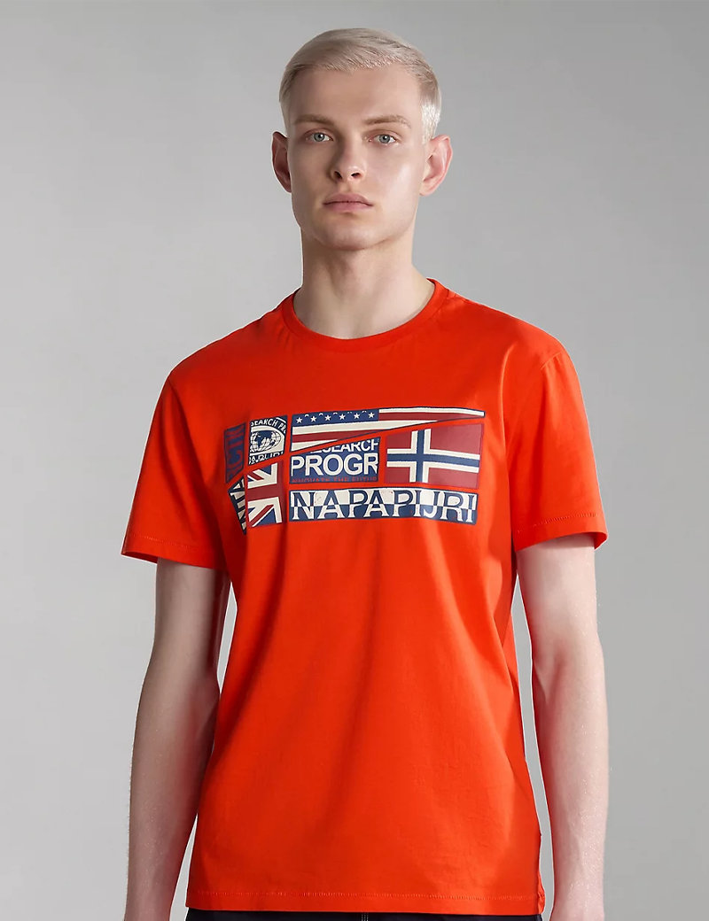 NAPAPIJRI T-SHIRT HOMME MANCHES COURTES LOGO IMPRIMÉ TURIN ROUGE
