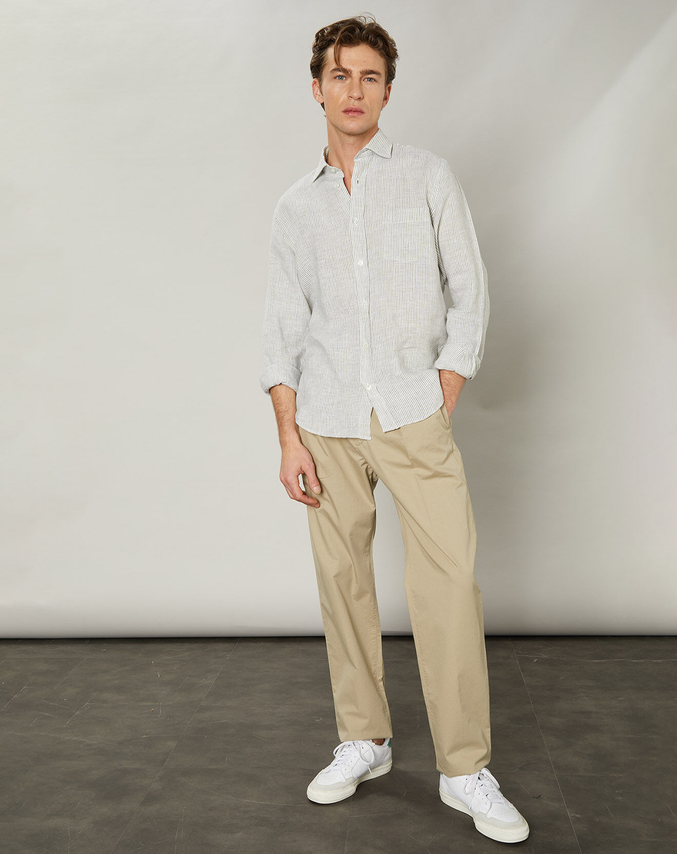 Hartford Chemise regular 100% Lin Paul army