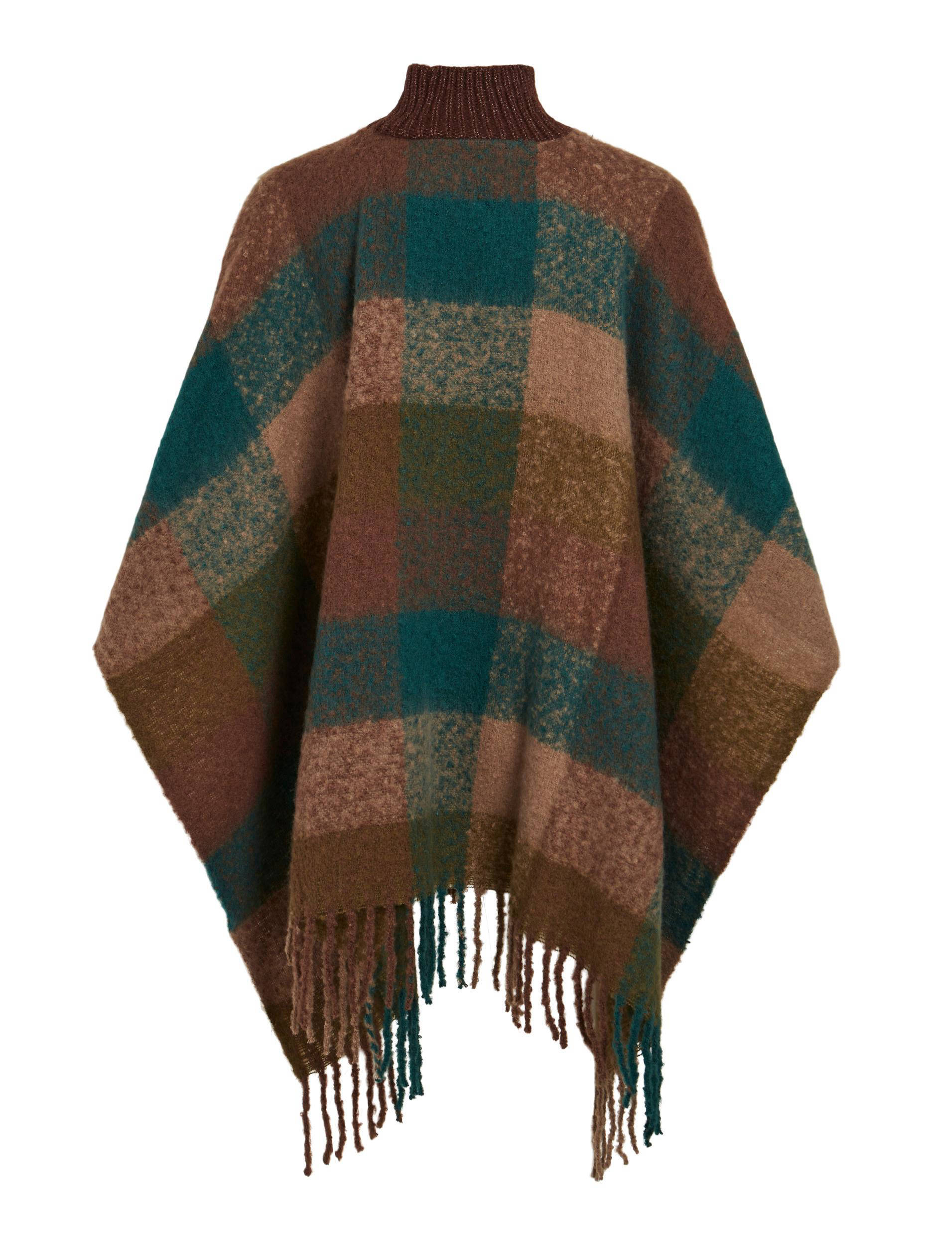 VILA poncho met franjes VIFAELYN bruin/donkergroen