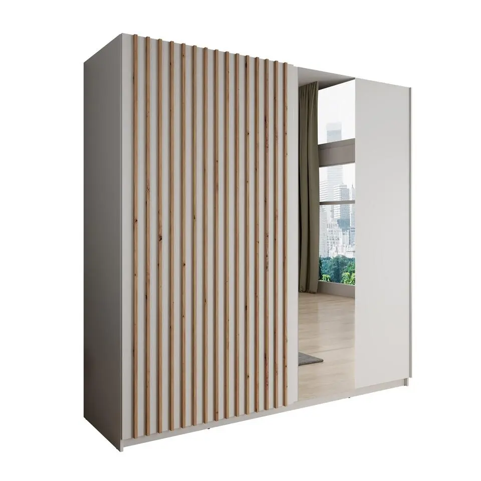 Meubella - Kledingkast Deliryon - Wit - 200 cm - Met spiegel