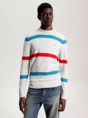 Suéter listrado multicolorido em lã merino