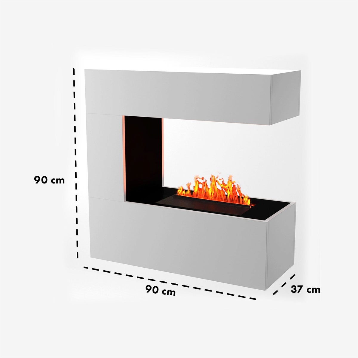 GLOW FIRE Elektrische haard 'Schiller Wandhaard' | Waterdamphaard met OMC 400 inclusief hout in de kleur wit als roomdivider | HxBxD: 90x90x37 cm