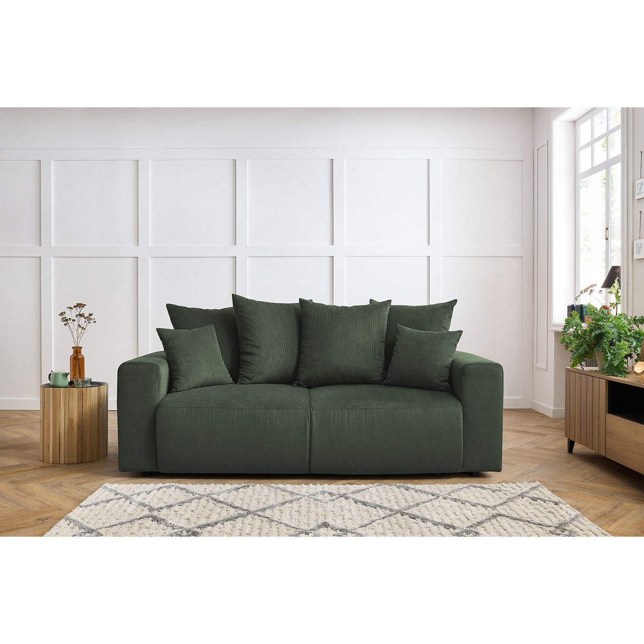 Bobochic Canapé droit fixe 2 places envy velours côtelé vert - 210x100x95 cm