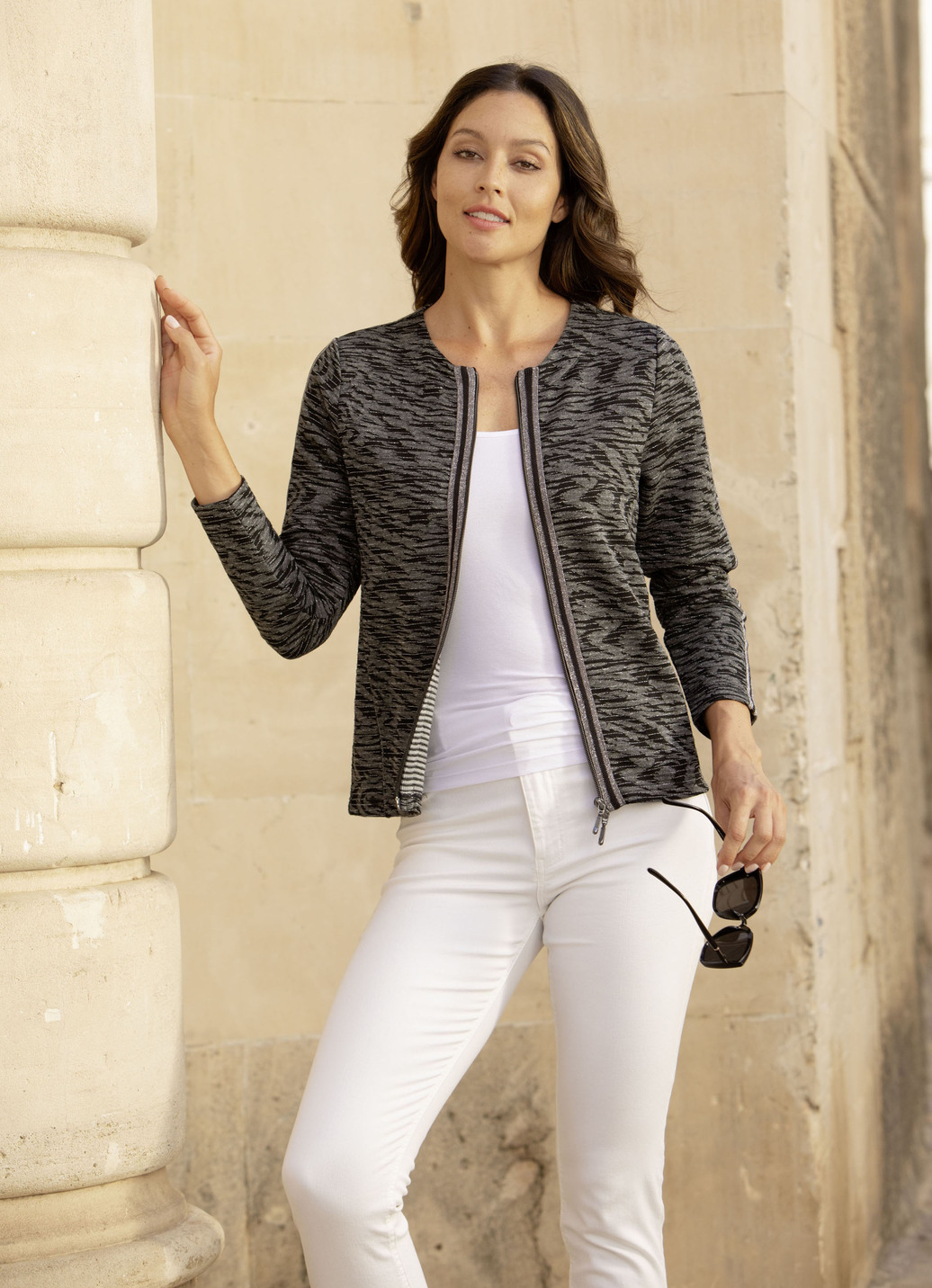 Blusenjacke mit Glanz-Besatz