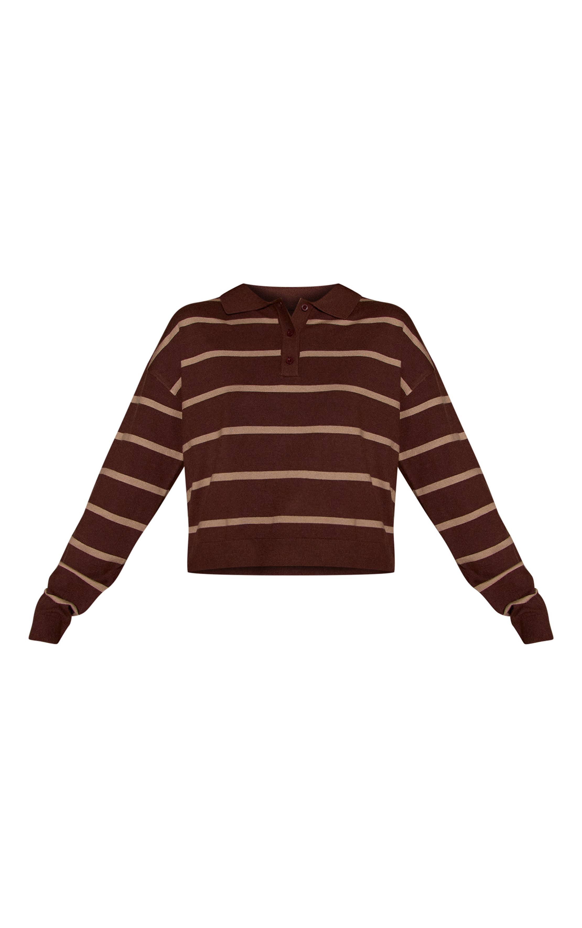 Chocolat Polo En Maille Rayée À Manches Longues Style Rugby