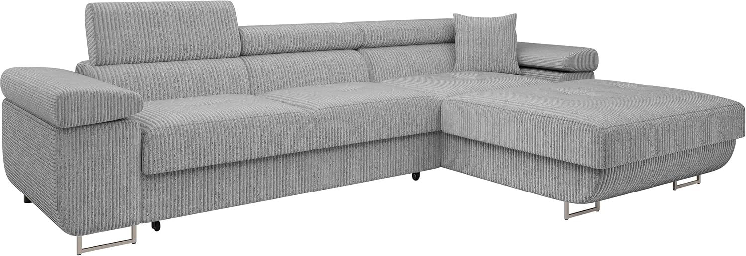 Mirjan24 Ecksofa Torezio Mini Cord mit Bettkasten, Einstellbare Kopfstützen, Bequeme Polsterung, Eckcouch mit Schlaffunktion für Wohnzimmer, L-Form Couch (Poso 110, Seite: Rechts)