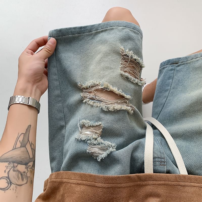 emeisa - Denim shorts met trekkoord in de taille en wijde pijpen