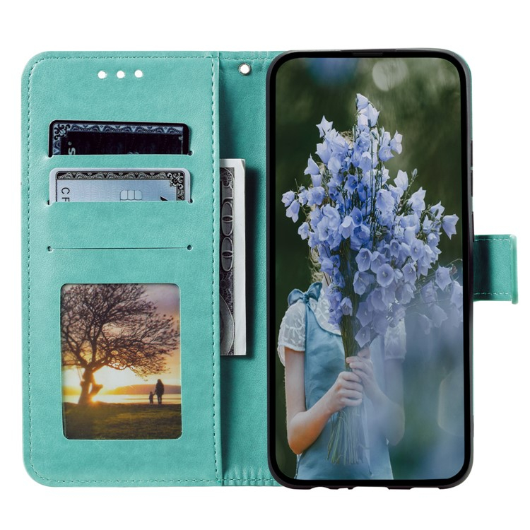 Samsung Galaxy S24 FE Leder Tasche Wallet - Mandala Flowers Imprint - Türkis