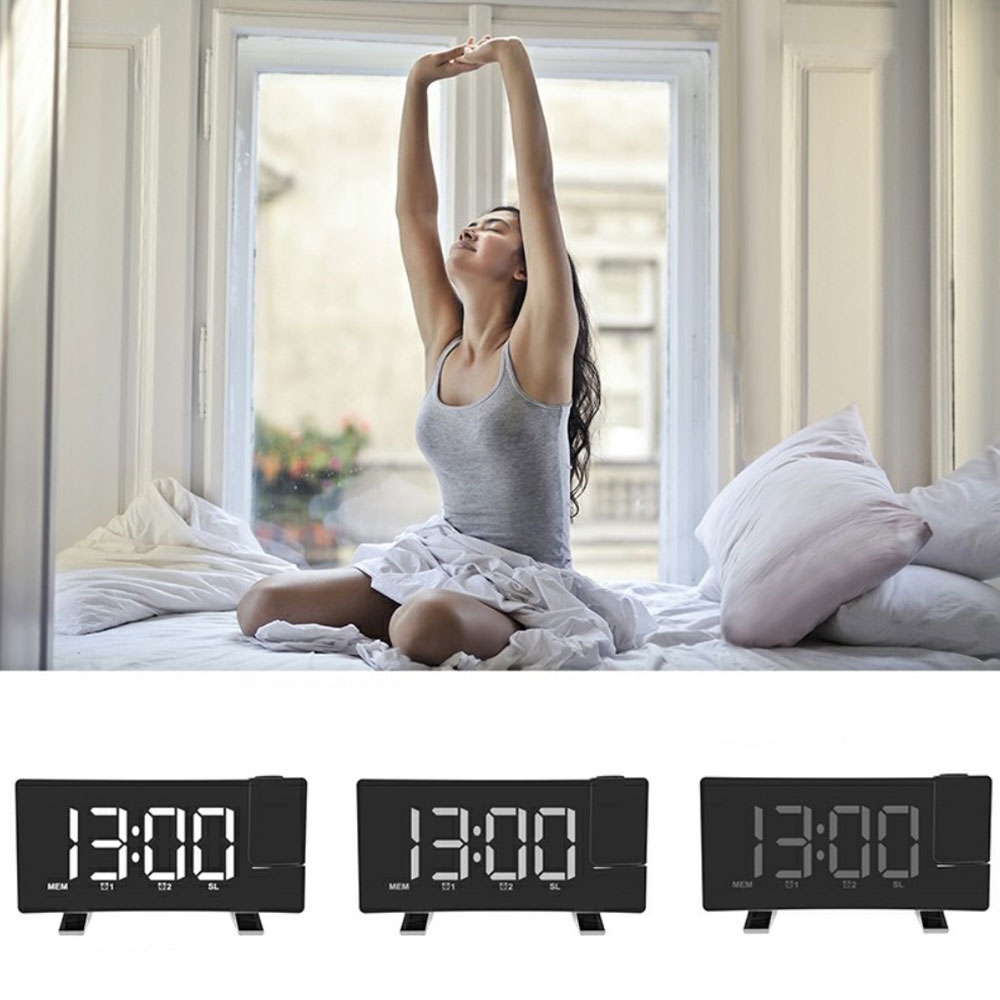 Digitaler Projektions Wecker mit Extra Grossem Display FM Radio   USB Ladeport - Schwarz