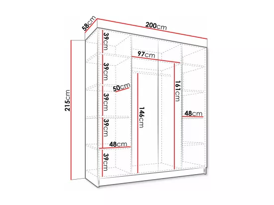 Armoire Closico 192, Doré|Blanc, 215x200x58cm, Portes d'armoire: Avec des charnières