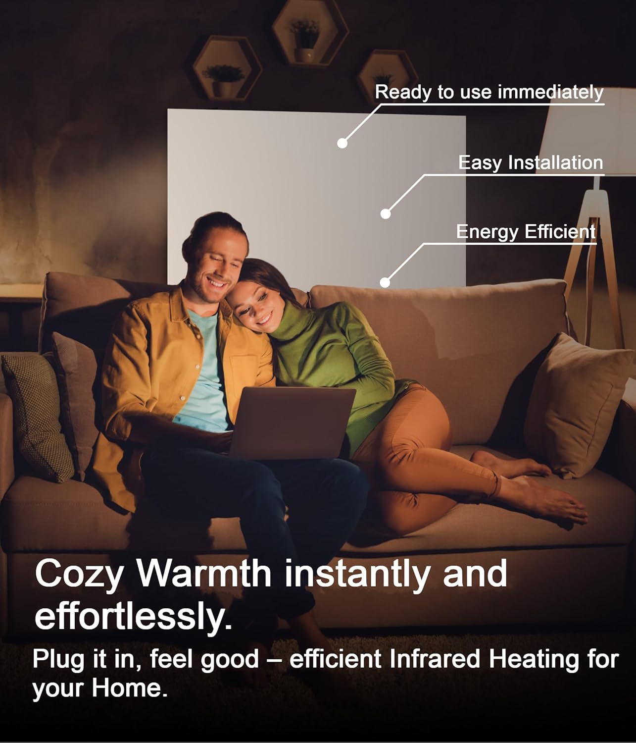 VIESTA® H600 Infrarotheizung Heizpaneel 600W 60x100cm Carbon Crystal rahmenlos Wand/Decke IP20 TÜV/GS Überhitzungsschutz 98% 70-90°C 100.000h inkl. TH10 Plug-in Thermostat sofort einsatzbereit