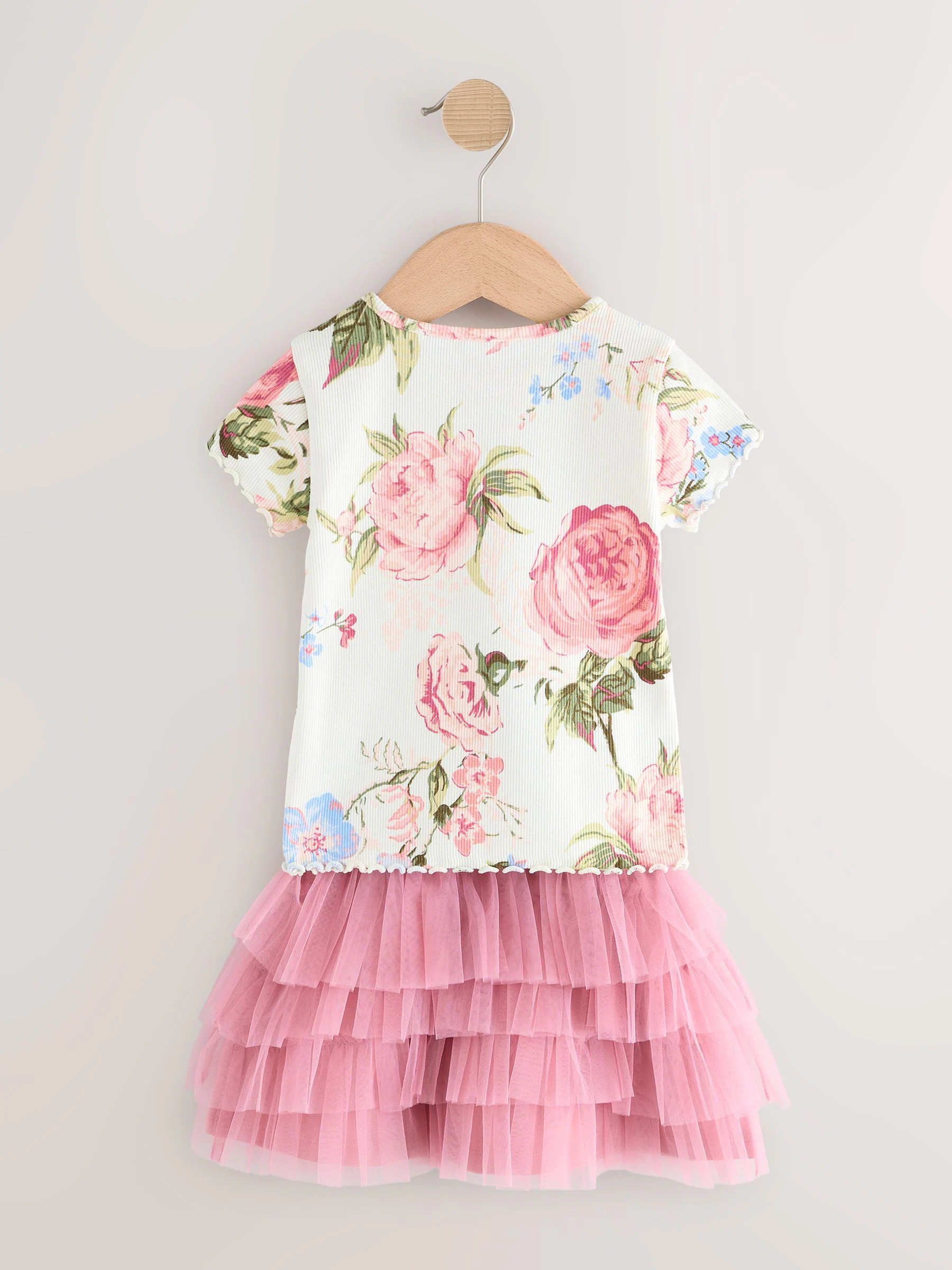 Roze bloemen - Geribbeld T-shirt en tutu-rok (3 mnd - 7 jr)