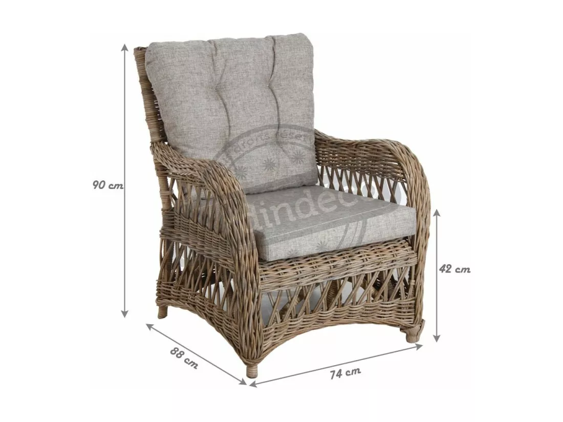 Fauteuil en poelet gris avec coussins Kisaran