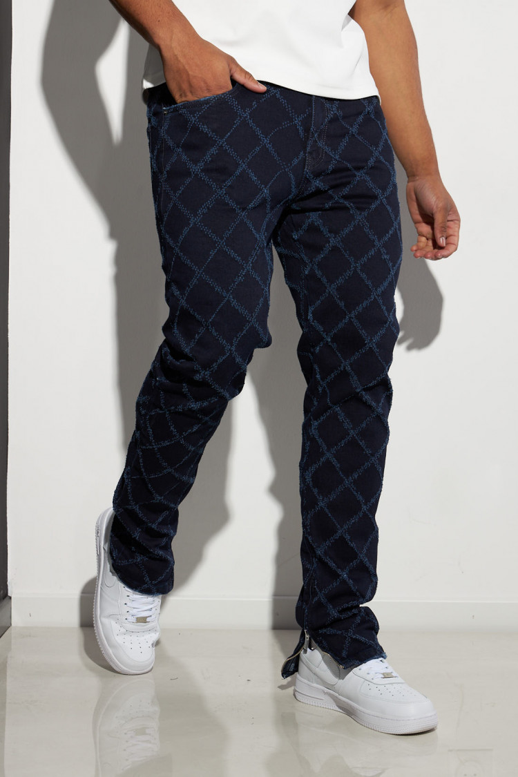 Jean bleu foncé à motifs losange