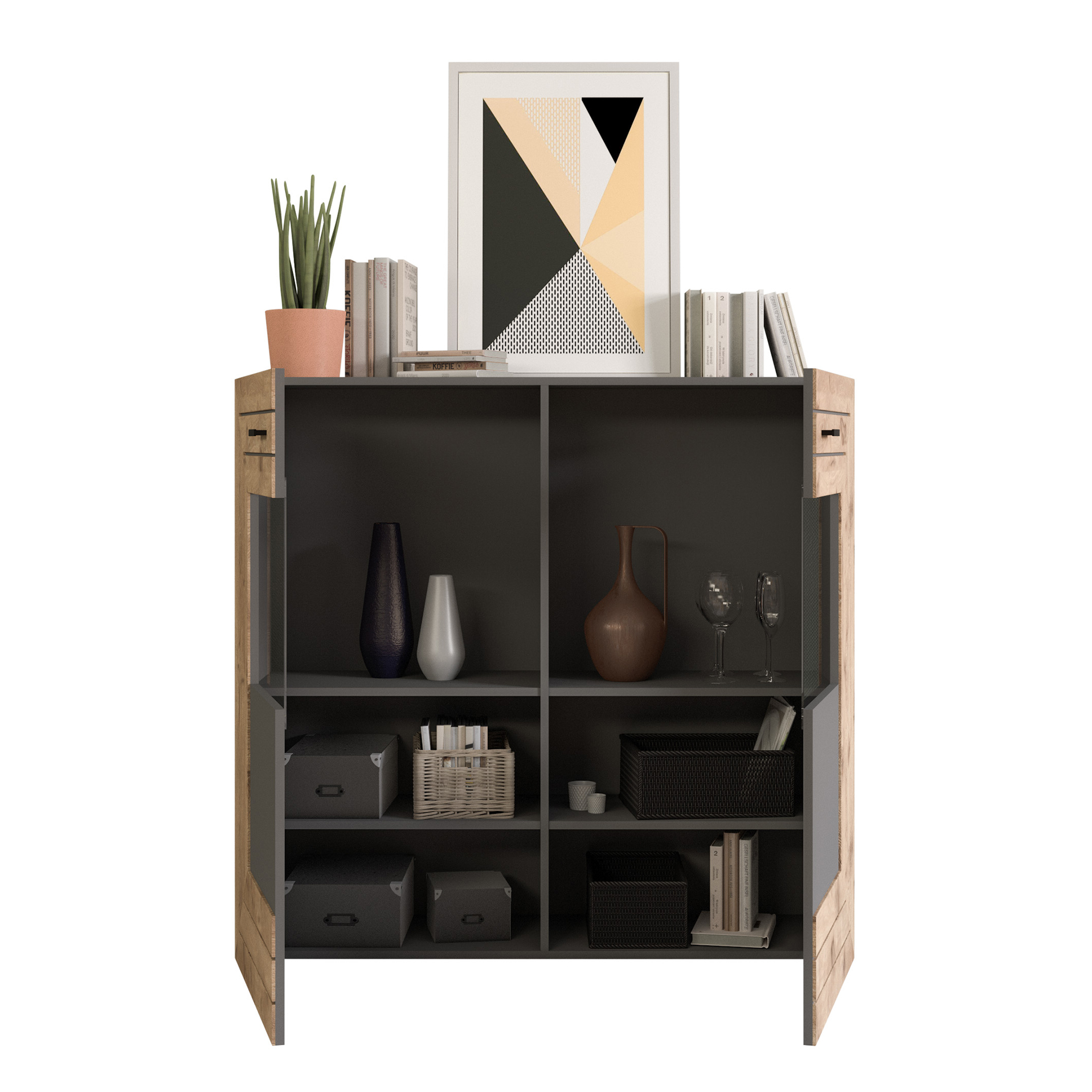 Highboard FRENO - grau - Nox Oak - 120 cm