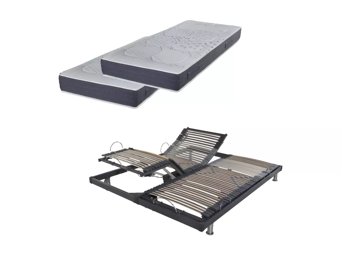 Ensemble relaxation S50 + Matelas Latex Louxor - 5 zones - 2x90x200 - Gris