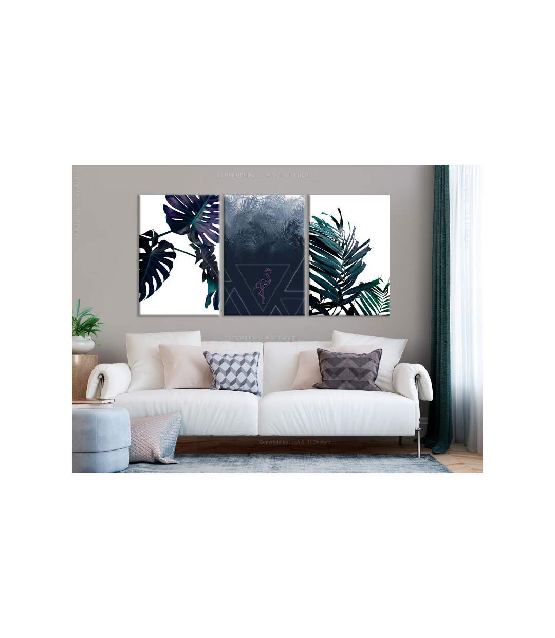 Paris Prix - Tableau Imprimé cool Leaves 3 Panneaux 60x120cm