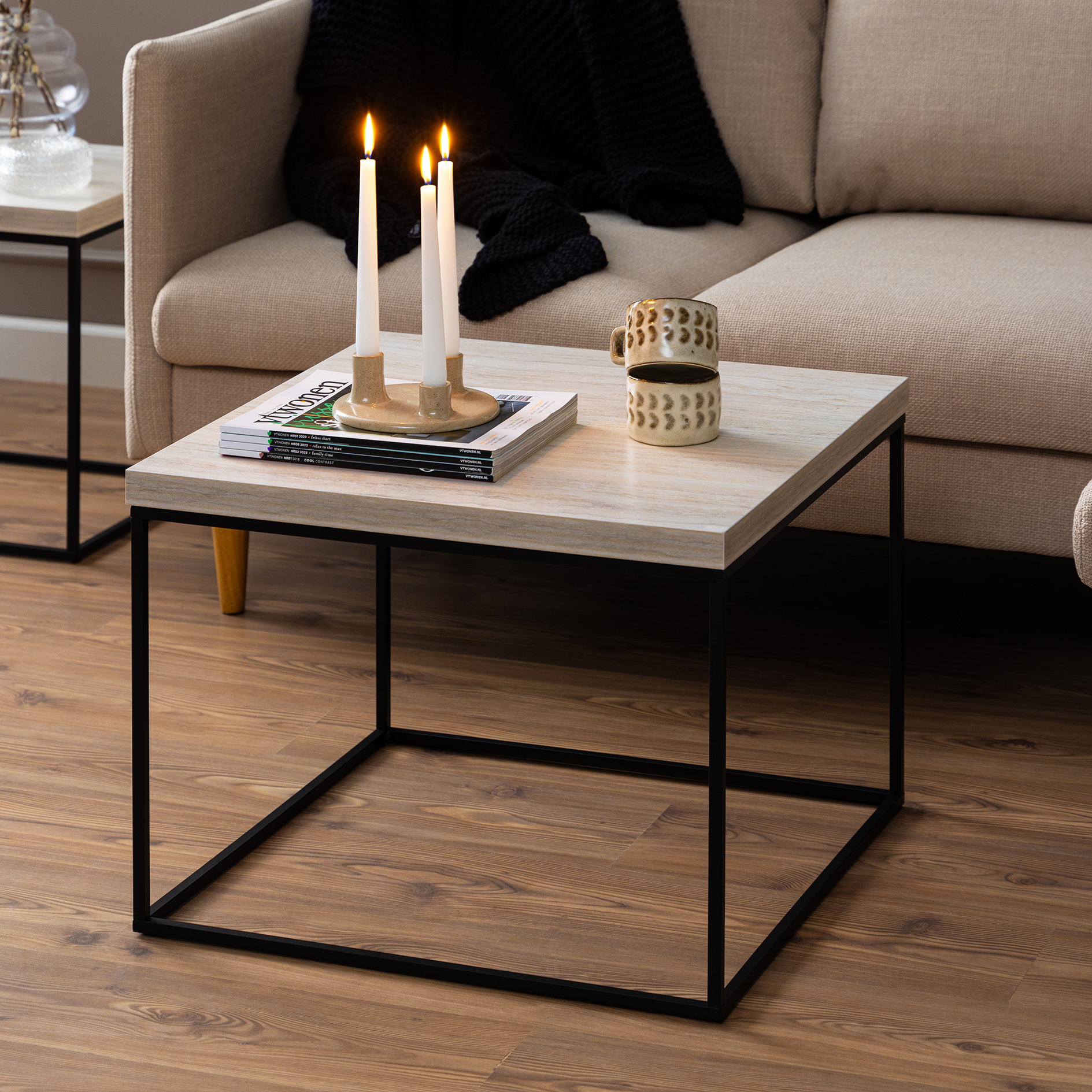 Couchtisch BAROSSA - beige - schwarz matt - 60 cm