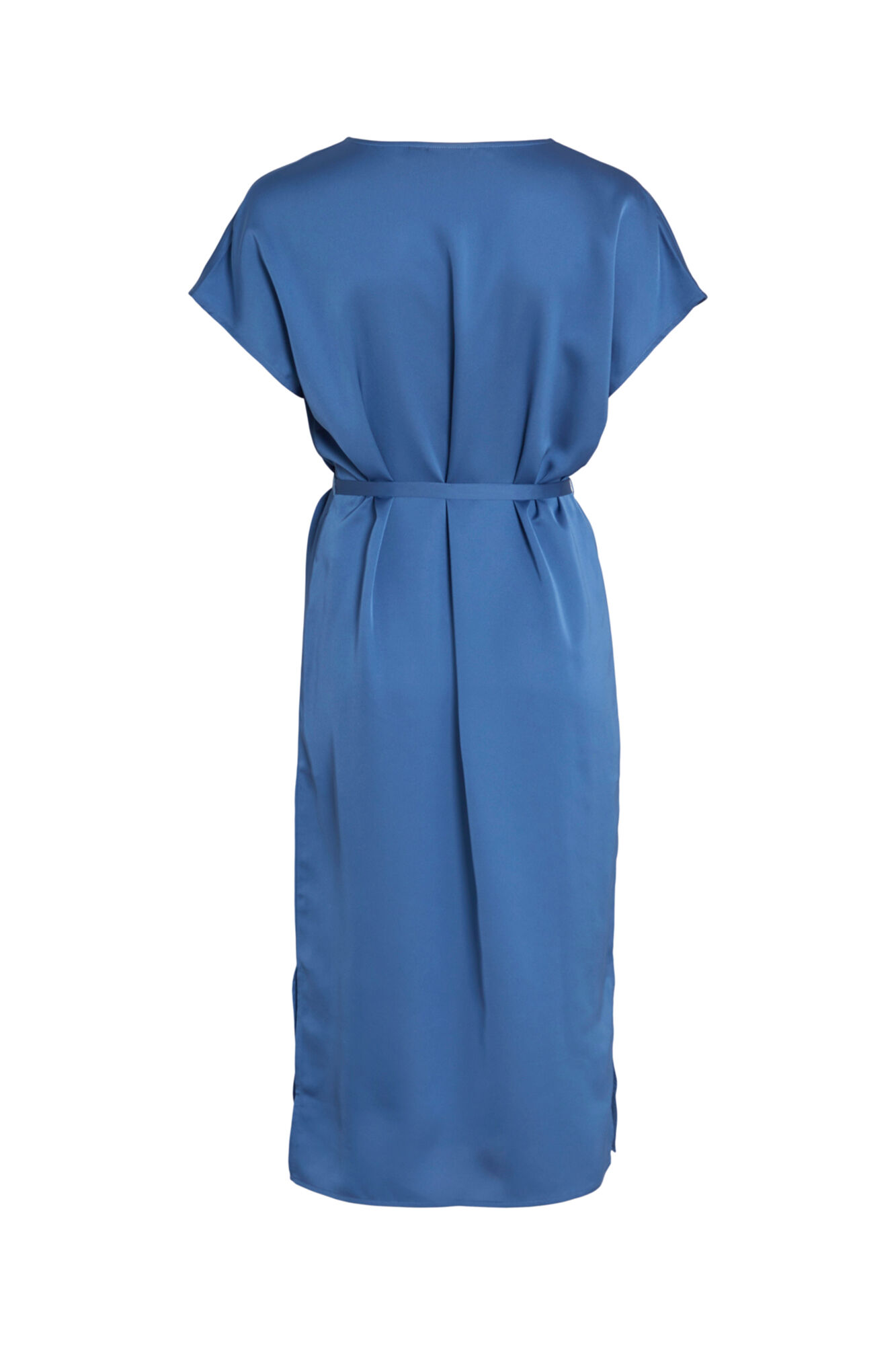 Vestido midi de cetim com mangas curtas - Azul