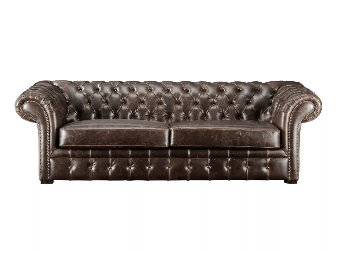 Canapés 3 places 2 places et un fauteuil chesterfield CLOTAIRE 100% cuir vieilli
